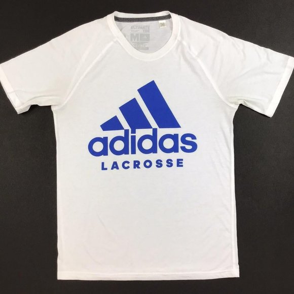 Adidas Climalite Lacrosse T Shirt mens M white blue short sleeve unisex - Picture 1 of 4
